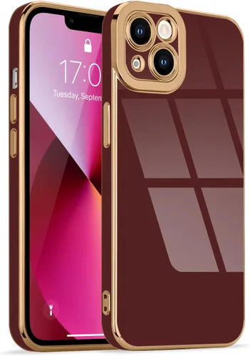 Miniatura 88 de Lafunda Diseñada para iPhone 13 Pro, fundas lujosas con chapado lindo para mujeres y niñas, elegante borde dorado, a prueba de golpes, TPU con funda