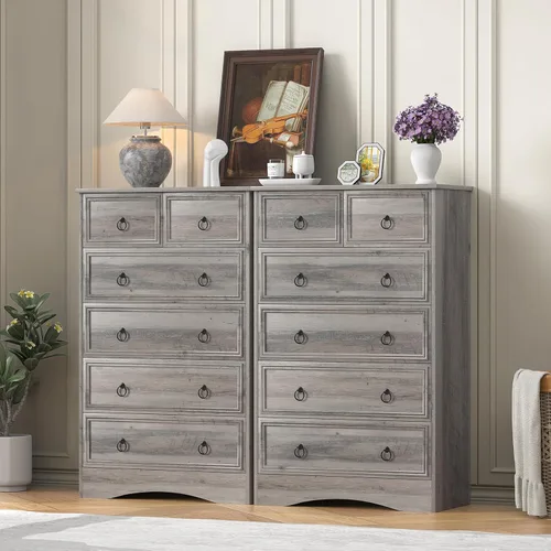 Miniatura 6 de VVFLU Cómoda gris de 48 pulgadas de alto con 6 cajones para dormitorio, organizador de almacenamiento grande para ropa, para sala de estar, Gris topo