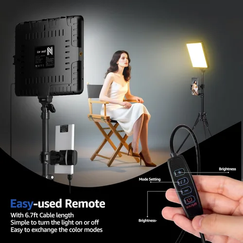 Miniatura 6 de 1 paquete de kit de luz de video LED, kit de iluminación de fotografía NiceVeedi, luz de estudio ajustable de 2800-6500K con soporte de trípode y 15