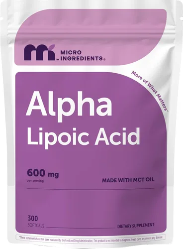Micro Ingredients Ácido alfa lipoico de 600 mg con aceite MCT, 300 cápsulas blandas | Suplemento ALA para hígado, antioxidantes, nervio, apoyo a la