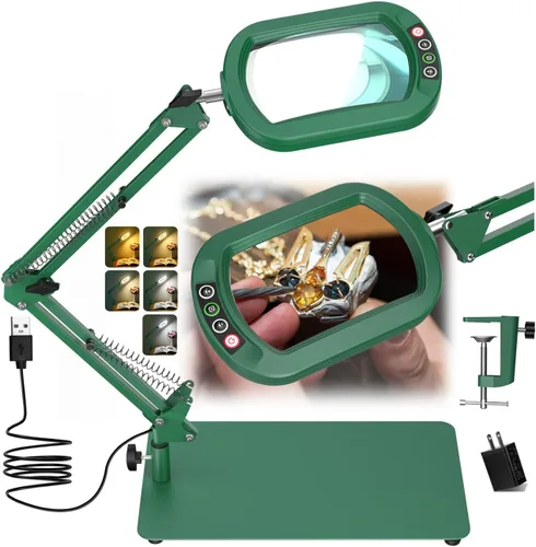 Miniatura 10 de Veemagni Lupa de Aumento 10X con Luz y Soporte, Vidrio Real Rectangular, 5 Modos de Color Regulables Lámpara de Escritorio LED 2 en 1 y Abrazadera
