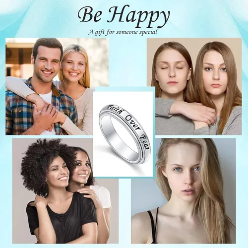 Miniatura 7 de Anillo de plata de ley 925 con texto en inglés God Jewelry grabado con texto en inglés Faith Over Fear Heart Cross, regalo religioso para mujeres