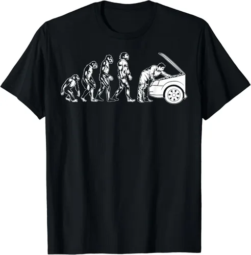 Camiseta de regalo con diseño de mecánico de coche, diseño de evolución, Negro, S