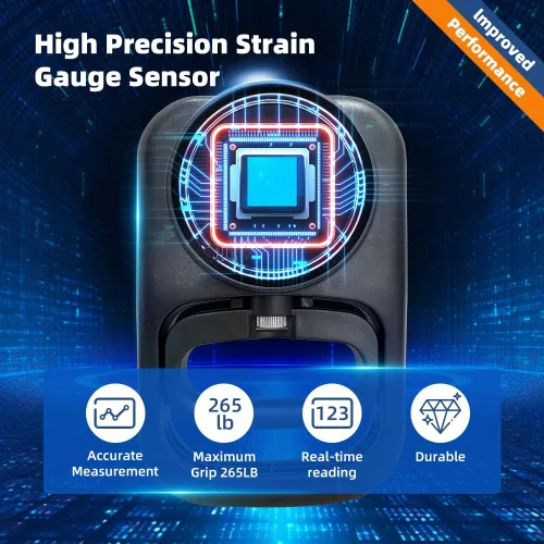 Miniatura 4 de Probador de fuerza de agarre, agarre de mano, dinamómetro de mano, medidor de mano, pantalla LED, cómodo fortalecedor de dedos de 265 libras / 264.6