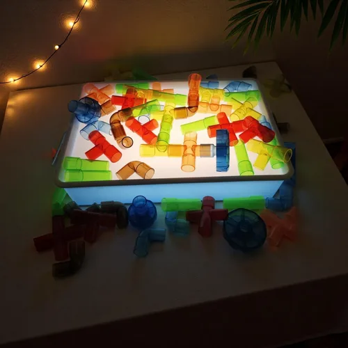 Miniatura 9 de Caja de luz de pintura de arena de 16 pulgadas, mesa sensorial portátil iluminada para niños y adultos, 3 modos de color y 10 niveles, mesa