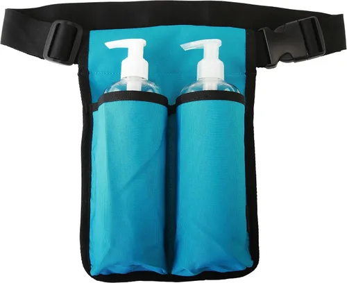 Miniatura 11 de Cinturón de aceite de masaje, soporte de loción de doble bolsillo, organizador de cintura ajustable para terapeuta de spa para suministros de Negro