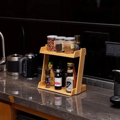 Miniatura 6 de GOBAM Estante organizador de especias de 2 niveles para encimera de cocina, estante de almacenamiento, montaje rápido, bambú
