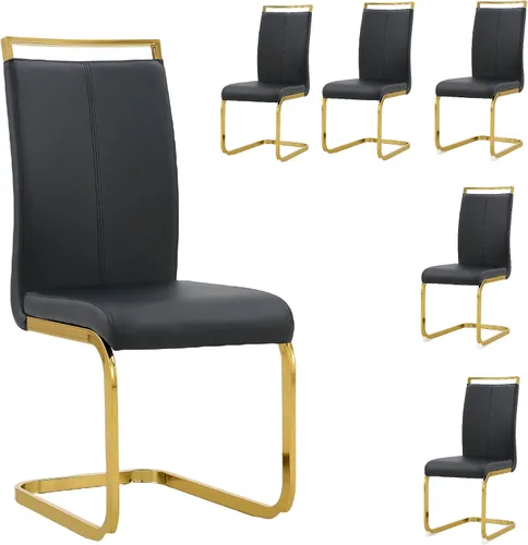 Miniatura 9 de Juego de 6 sillas de comedor modernas, de piel sintética, con respaldo alto, elegantes sillas sin brazos con tubo en forma de C, patas de metal