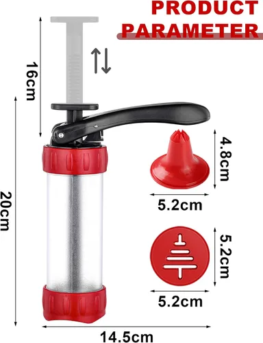 Miniatura 7 de Juego de prensa para galletas, máquina para hacer churros con 12 moldes y 10 puntas para decorar pasteles, prensa para galletas y churros, rojo