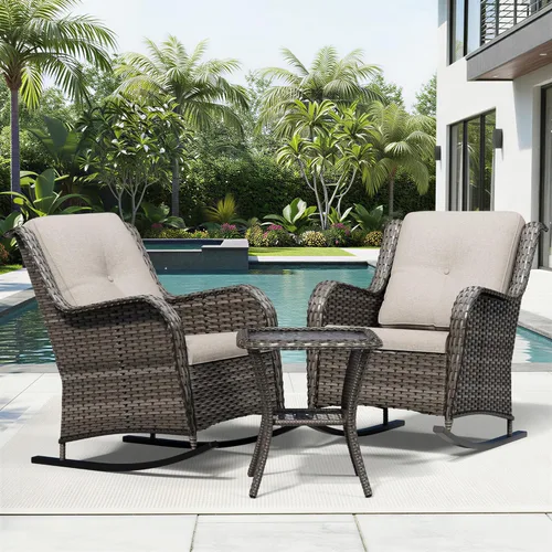 Miniatura 159 de Joyside Juego de sillas de mimbre para patio, juego de 3 piezas de mimbre para exteriores con 2 sillas reposabrazos y 1 mesa auxiliar para terraza