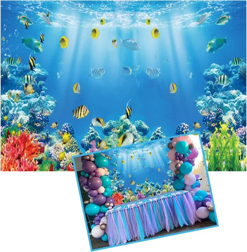 Telón de fondo bajo el mar de 5 x 3 pies con fondo de sirena de océano, baby shower, país de las maravillas, acuario, corales, fiesta de cumpleaños,