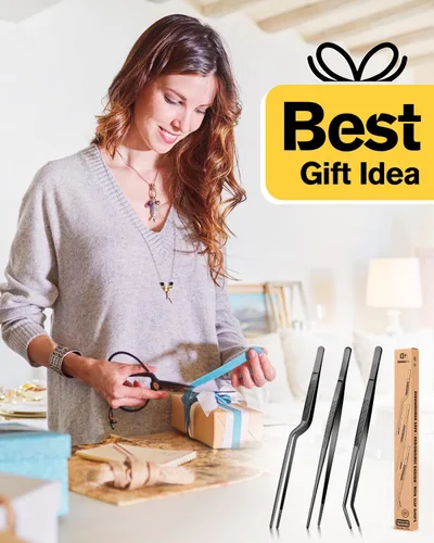 Miniatura 7 de Juego de pinzas de cocina finas, pinzas profesionales de acero inoxidable para alimentos, pinzas largas de chef negras de cocina para cocinar, Negro