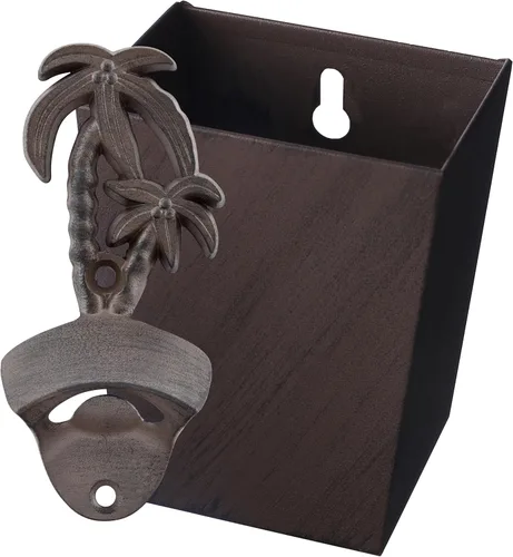 Miniatura 11 de Abridor de tapas de cerveza de montaje en pared, palmera de bronce envejecido inoxidable con rosca en abridor de botellas con tapa de drenaje
