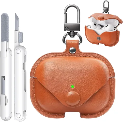 Miniatura 10 de Funda de piel para Airpods Pro 2, funda para AirPods Pro con llavero y kit de limpiador para Apple Airpods Pro de 2ª/1ª generación (2023/2022/2019)
