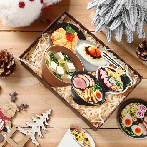 Miniatura 6 de Paquete de 36 adornos de Navidad para taza de comida de ramen de madera, regalo de ramen, rollo de sushi, decoración tradicional japonesa