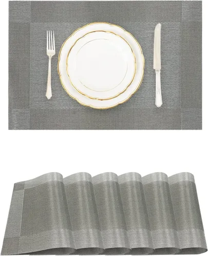 Miniatura 13 de Juego de 4 manteles individuales tejidos de vinilo/plástico, lavables y duraderos, antideslizantes, para decoración de mesa de cocina, comedor, Negro