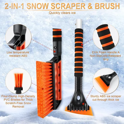 Miniatura 4 de LivTee Rascador de hielo y cepillo de nieve para parabrisas de automóvil, herramienta de eliminación de nieve extraíble de 24.75 pulgadas