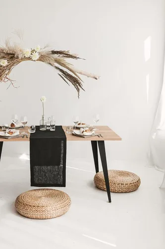 Miniatura 5 de Pure 100% Linen Table Runner - Thick 260-GSM 15x72-inch Black Table Runner - Natural Fiber Dining Table Runners