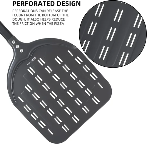 Miniatura 3 de Pela de pizza perforada, 12 x 14 pulgadas rectangular para pizza, espátula profesional de aluminio anodizado para pizza, 26 pulgadas en total