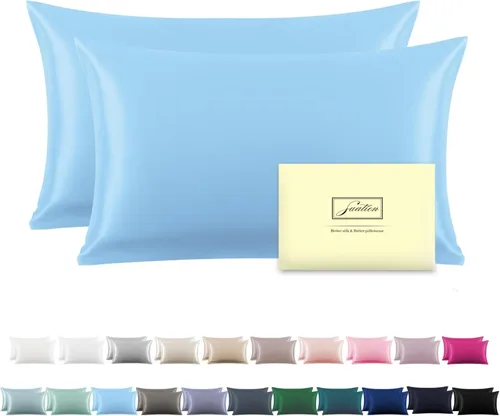 Miniatura 27 de Funda de almohada de seda para cabello y piel, suave, transpirable y sedosa 100% seda Queen, juego de 2, fundas de almohada de seda de morera