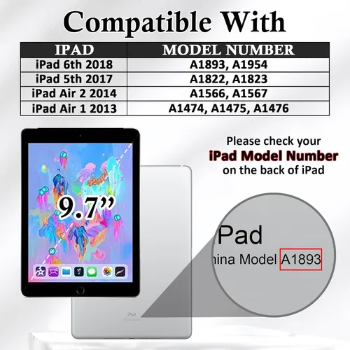 Miniatura 2 de Funda para iPad de 6ª/5ª generación 2018/2017, para iPad Air 2 2014/Air 1 2013 de 9.7 pulgadas, soporte de visión multiángulo de 9.7 pulgadas, funda