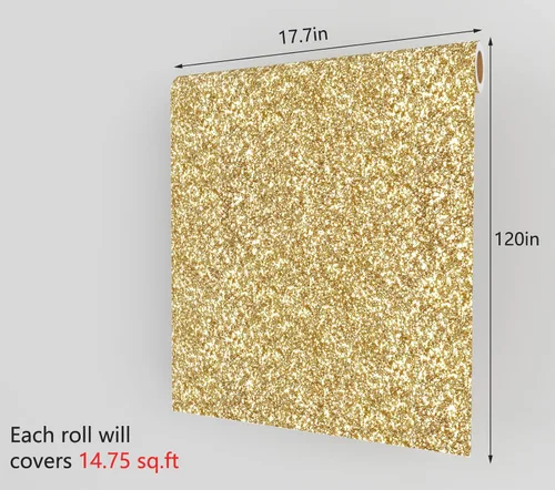 Miniatura 7 de Decotalk Papel tapiz dorado con purpurina para pegar y despegar de 17.7 x 120 pulgadas, papel de pared dorado para despegar y pegar, papel de Oro