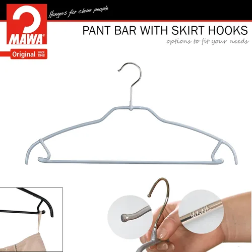 Miniatura 6 de Mawa by Reston Lloyd Silhouette - Percha de camisa antideslizante que ahorra espacio con barra para pantalones y ganchos para falda, estilo 42/FTU
