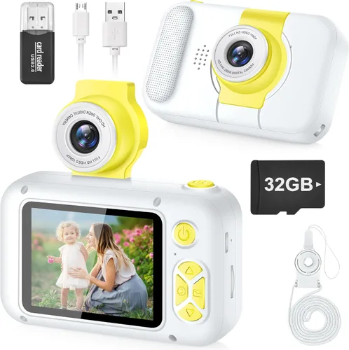 Miniatura 14 de ARNSSIEN Cámara para niños, cámara digital de juguete para niños pequeños con lente abatible de 180°, pantalla IPS de 2.4 pulgadas, tarjeta de 32