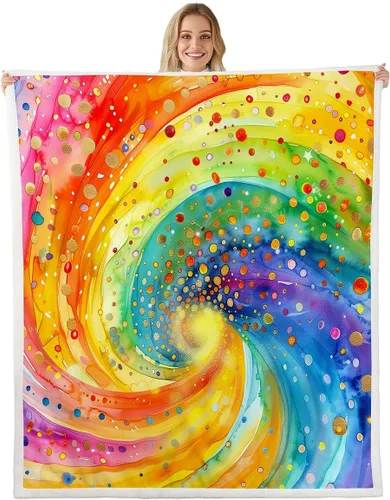 Miniatura 12 de Manta de franela arcoíris para todas las estaciones, colorida manta de cama con diseño de estrellas, luna y cielo para decoración de habitaciones