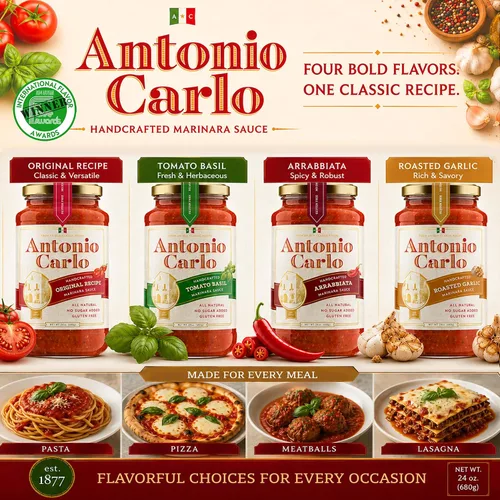 Miniatura 7 de ¡NUEVO! Antonio Carlo Autentico Italiano (3 Generaciones) Salsa de Marinara Artesanal Gourmet – FRESCO, Sin Conservantes, Salsa Vegana de Espagueti