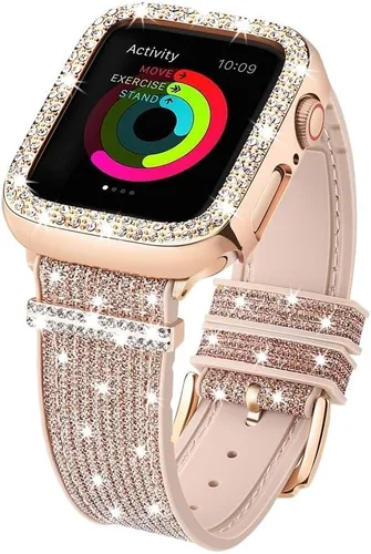 Miniatura 9 de Bling Silicone Bands Compatible For Apple Watch Band 38mm 40mm 41mm 42mm 44mm 45mm 46mm With Diamond Case, Soft Silicone Strap Color Changes with