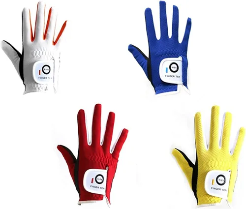 Miniatura 10 de FINGER TEN Guantes de golf para niños y niñas, mano izquierda y derecha, Dura Feel blanco, azul, rojo, amarillo, guantes de golf de valor extra