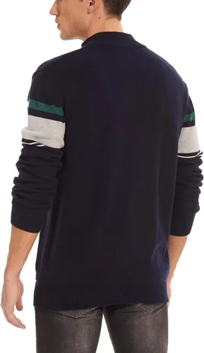 Miniatura 4 de MAGCOMSEN Suéteres de algodón con cremallera de 14 para hombre, suéter tipo polo, a rayas, para otoño e invierno, sudaderas cálidas