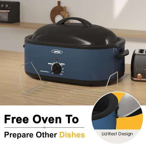 Miniatura 4 de Sunvivi Horno Asador, Horno Eléctrico Asador con Tapa de Auto-Rociado, 24 libras 20 cuartos de galón, Asadores de Pavo con Función Única de Azul