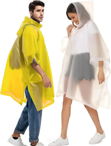 Miniatura 28 de Paquete de 2 ponchos de lluvia para adultos, reutilizables, impermeables, de supervivencia, emergencia, resistente, con capucha con cordón