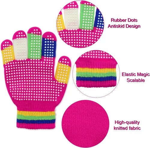 Miniatura 3 de Whaline 9 pares de guantes mágicos antideslizantes para niños, guantes de punto de invierno con agarre de dedo completo, guantes antideslizantes