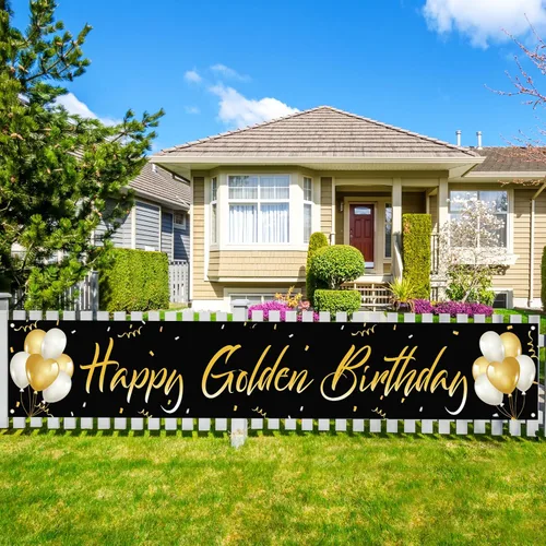 Labakita Cartel grande de feliz cumpleaños dorado, pancarta dorada para fiesta de cumpleaños, suministros de decoración de cumpleaños 5, 21, 24, 25,