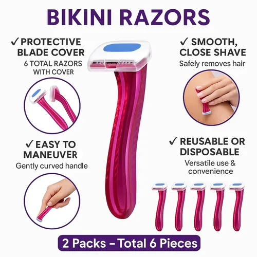 Miniatura 9 de Paquete de 2 maquinillas de afeitar de bikini – Total 6 piezas – Afeitadoras desechables reutilizables para el área del bikini de mujer – Ideal