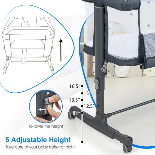 Miniatura 4 de INFANS Moisés de bebé 3 en 1, Durmiente junto a la cama para recién nacidos, Cuna plegable con colchón, Bolsa de viaje, Ruedas, Malla de 4 lados