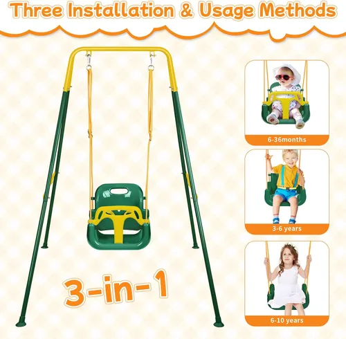 Miniatura 3 de Columpio 3 en 1 para niños pequeños, columpio plegable para bebés de interior y exterior, columpios multifuncionales para niños de 6 meses