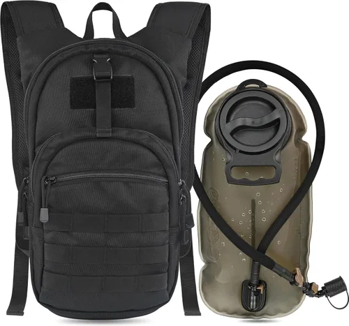 MARCHWAY Mochila de Hidratación Táctica Molle con Vejiga de Agua de TPU de 2.5L, Mochila Militar Organizada de Perfil Bajo para Senderismo, Negro
