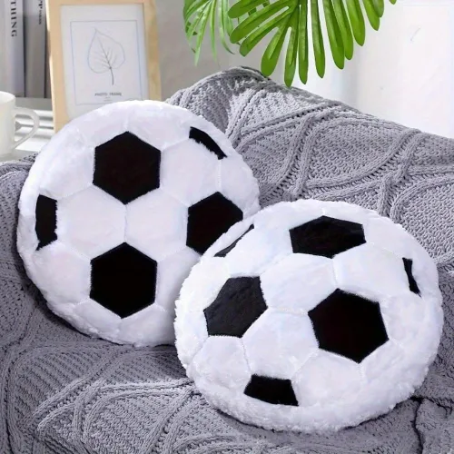 XIYUAN 2 almohadas de felpa de fútbol de 14 pulgadas, juguetes de peluche de fútbol blanco suaves y duraderos para decoración del hogar, sofá, cojín