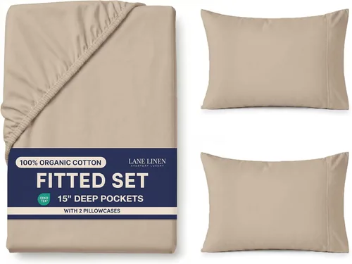 Miniatura 30 de LANE LINEN Juego de 2 piezas con sábana bajera de 100% algodón orgánico tamaño individual y 1 funda de almohada, tejido de percal ligero, suave