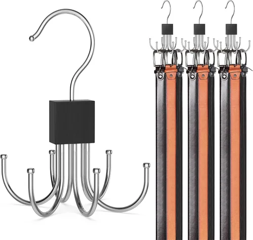Miniatura 8 de 1 paquete de colgador de cinturón, organizador de cinturón para armario Rotación de 360°, almacenamiento máximo de 24 cinturones, ahorro