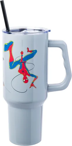 Miniatura 22 de Silver Buffalo Marvel Avengers - Vaso de acero inoxidable con asa, popote y tapa de pajilla, diseño de Iron Man, Capitán América, Blue Beetle, Thor