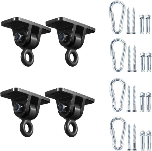 Ganchos de columpio resistentes para juegos de madera, parque infantil, porche, interior y exterior con ganchos de presión (4 piezas, negro)