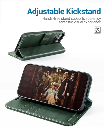 Miniatura 4 de OCASE Funda tipo cartera compatible con iPhone 13, de piel sintética con tapa tipo folio, con tarjetero, bloqueo RFID, soporte
