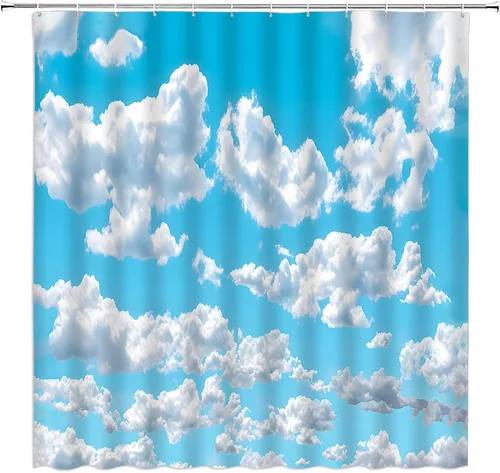 Miniatura 7 de Cortina de ducha escénica de montaña, naturaleza, montaña, lago, cielo azul, nube, paisaje, simple, tela para el hogar, juego de decoración de baño