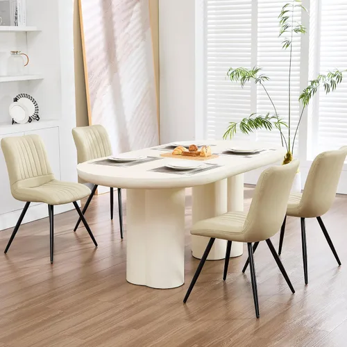 Miniatura 38 de Sillas de comedor, modernas sillas de comedor con cojines gruesos, sillas tapizadas de piel sintética para cocina, comedor con patas de metal