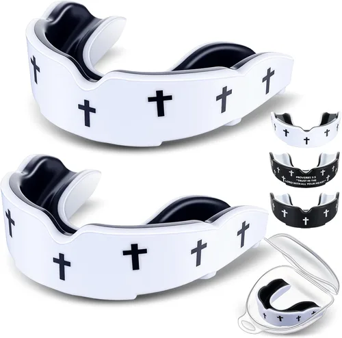 Miniatura 12 de Yaomiao 2 piezas de protectores bucales cruzados para lucha libre, protectores dentales deportivos cristianos con estuche, protector bucal religioso